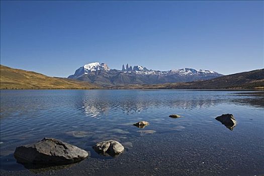 湖,泻湖,山峦,智利,南美