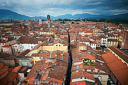 卢卡,屋顶,风景,红色,古建筑,山脉,意大利