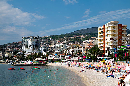 海滩,散步场所,阿尔巴尼亚,欧洲