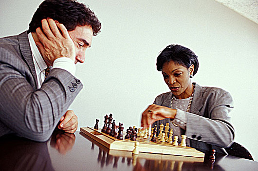 男人,女人,玩,下棋,工作