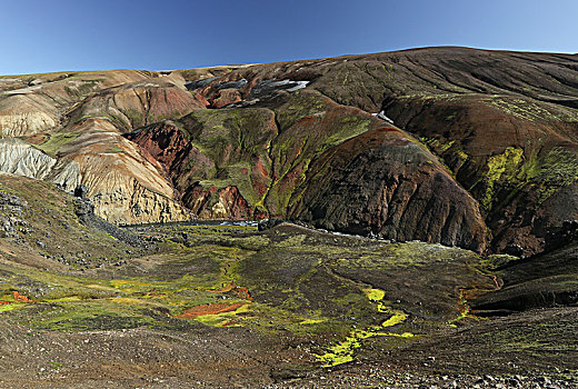 冰岛,风景,彩色,绿色,苔藓,腐蚀,雪,残留