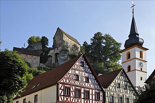 房子,教堂,正面,城堡,弗兰哥尼阶,瑞士,巴伐利亚,德国,欧洲