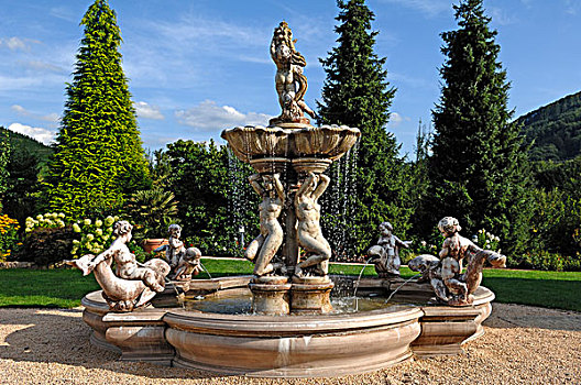 喷泉,公园,巴登符腾堡,德国,欧洲