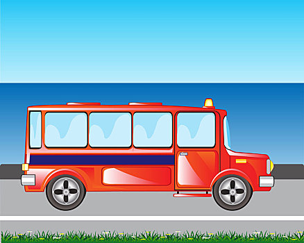 红色公交车,途中