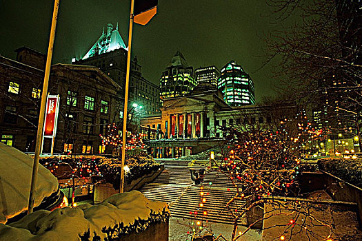 广场,画廊,夜晚,雪中,温哥华,不列颠哥伦比亚省,加拿大