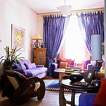 客厅,软垫,家具,紫色,帘,窗户
