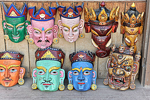 面具,纪念品,加德满都,加德满都山谷,尼泊尔,亚洲