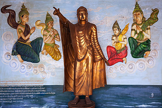 青铜,佛像,立佛,壁画,庙宇,南方,省,斯里兰卡,亚洲