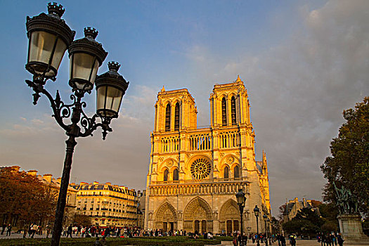 日落,阳光,正面,建筑,大教堂,巴黎,法国