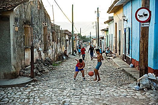 古巴,特立尼达,街景,玩,球