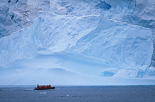 南极,岛屿,游船,全体人员,乘客,游轮,黄道十二宫,充气,小艇,过去,冰山,冰河