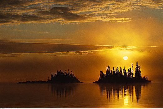 日出,穿过,湖,曼尼托巴,加拿大