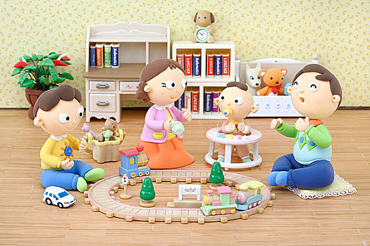 插畫,伴侶,男孩,嬰兒,玩具