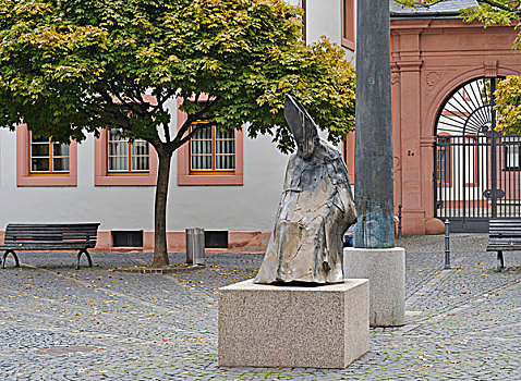 雕塑,主教,街道,美因茨,莱茵兰普法尔茨州,德国,欧洲