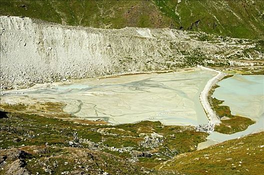 沉积作用,湖,冰碛,冰河,靠近,瓦莱,瑞士,欧洲