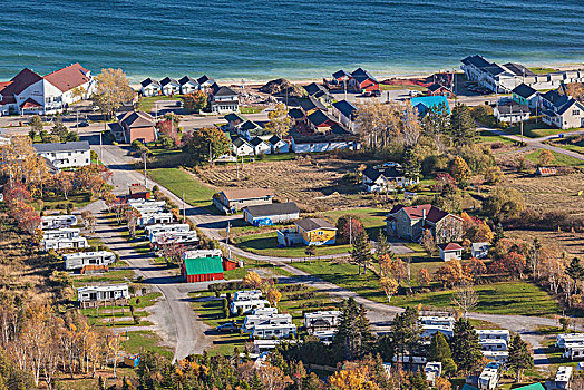 加拿大,魁北克,加斯佩半岛,俯视图,城镇,秋天