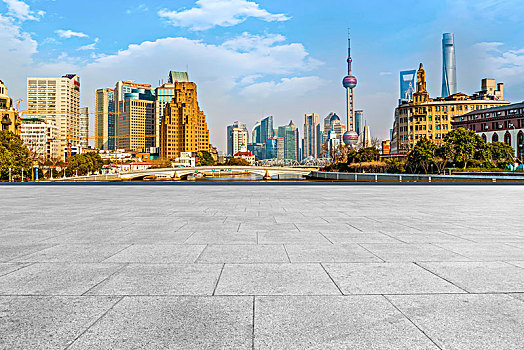 地砖地面和上海陆家嘴金融中心建筑群