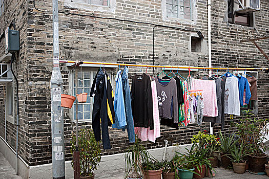 洗衣服,户外,老,住房,锡,新界,香港