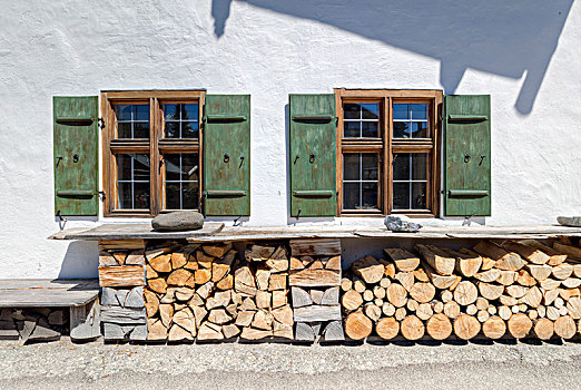 堆,木头,正面,建筑外观,米滕瓦尔德,巴伐利亚,上巴伐利亚,德国