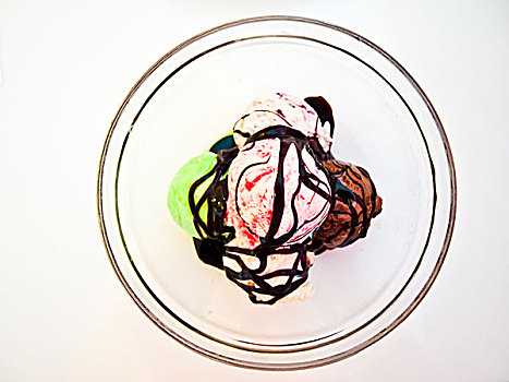 冰淇淋,巧克力,玻璃碗,俯视图,隔绝,白色背景
