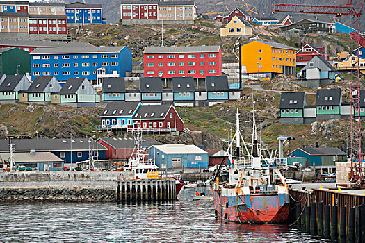格陵兰,市区,冰,湾,特色,彩色,家,大幅,尺寸