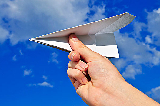 握着,纸飞机,蓝色背景,天空,背景