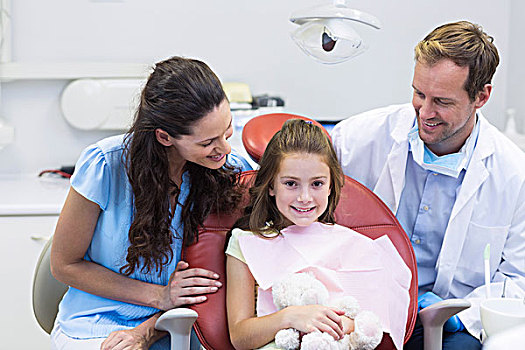 母亲,互动,女儿,牙科检查,牙科诊所