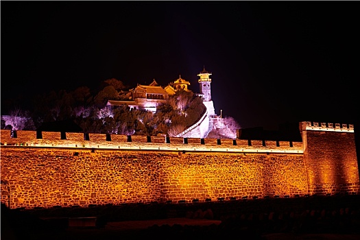 人间仙境蓬莱阁古建筑群夜景振扬门