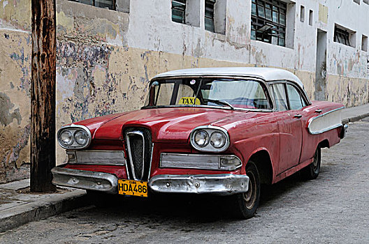 红色,美洲,老爷车,出租车,哈瓦那,古巴,北美