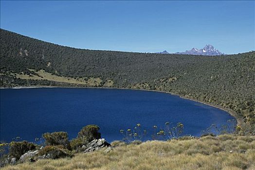 湖,火山口,东方,山丘,500米,华美,捕鱼,虹鳟鱼