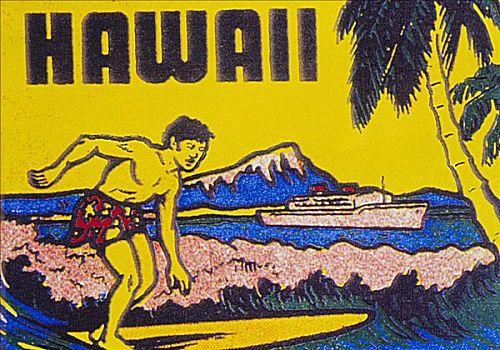 50年代,旅游,艺术,夏威夷,瓦胡岛,檀香山,冲浪,钻石海岬
