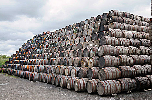一堆,木质,威士忌,酿酒厂,世界,中部地区,爱尔兰,欧洲