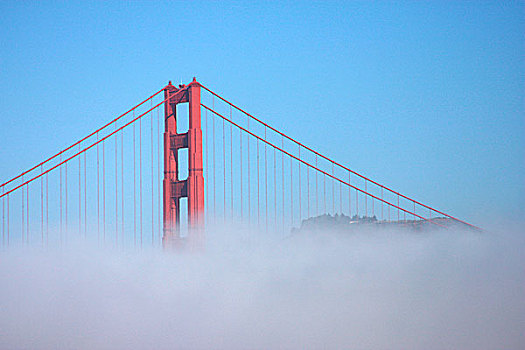 美国,加利福尼亚,金门大桥,晨雾