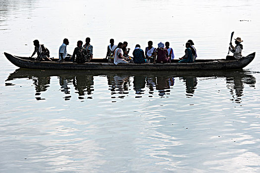 小船,乘客,死水,运河,喀拉拉,印度,亚洲