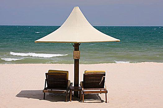 伞,太阳椅,海滩,西贡,美尼,胜地,越南,亚洲