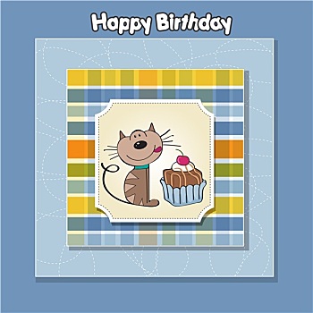 生日,贺卡,猫,等待,吃,蛋糕