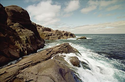 沿岸,石头,海浪,积云,夏天,北美,纽芬兰,加拿大