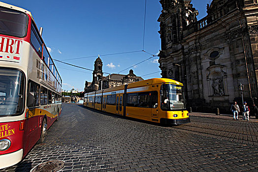 德国,萨克森,德累斯顿,剧院,有轨电车,双层巴士