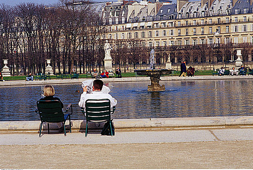 人,靠近,喷泉,巴黎,法国
