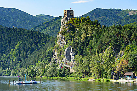城堡,河,渡轮,斯洛伐克