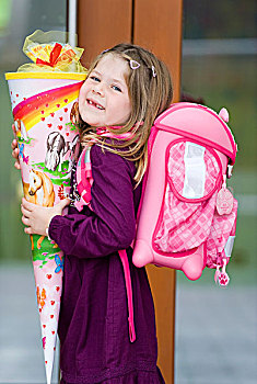 孩子,开始,学校,小背包