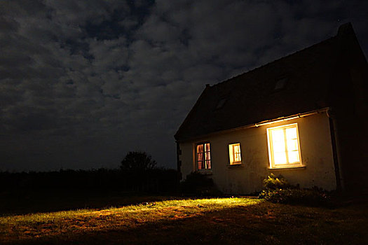 灯光,房子,乡村,夜晚