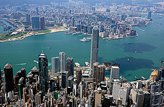 航拍,远眺,中心,维多利亚港,香港