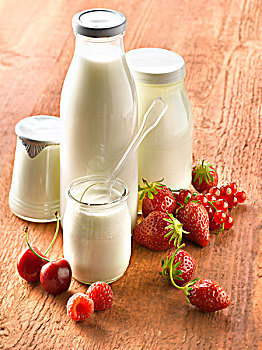 酸奶,玻璃,罐,牛奶,玻璃瓶,水果
