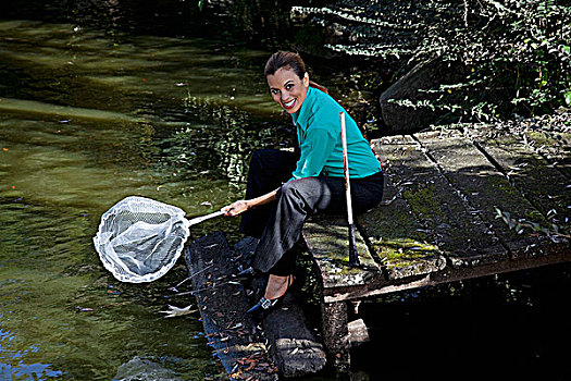 职业女性,钓鱼,河