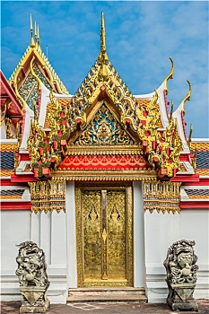 金色,门,龙,雕塑,寺院,庙宇,曼谷,泰国