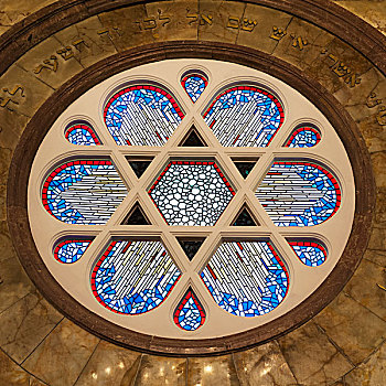 圆,花,彩色玻璃窗,犹太会堂,伊斯坦布尔,土耳其