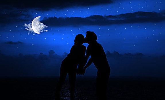 浪漫,夜晚,吻