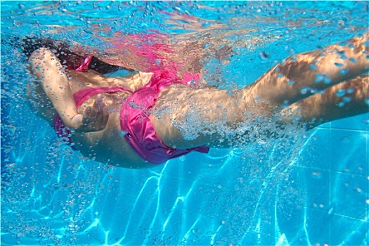 水下,粉色,比基尼,小女孩,游泳,游泳池