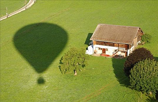 影子,热气球,轨道,农舍,航拍,瑞士